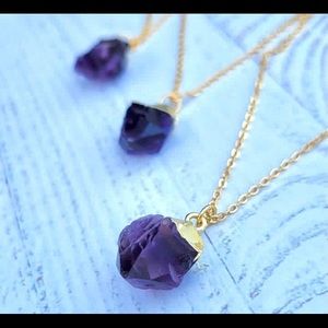 Gold plated raw amethyst cluster pendant necklace